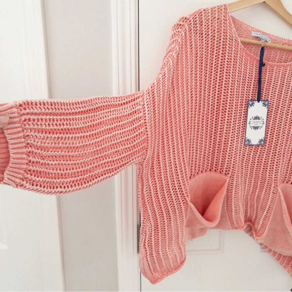 Tempo Paris Coral Knit Sweater with Pockets - Picture 3 of 3